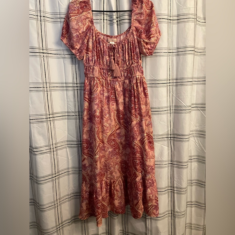 BOG Collective Boho Squareneck Midi Dress with Slit
